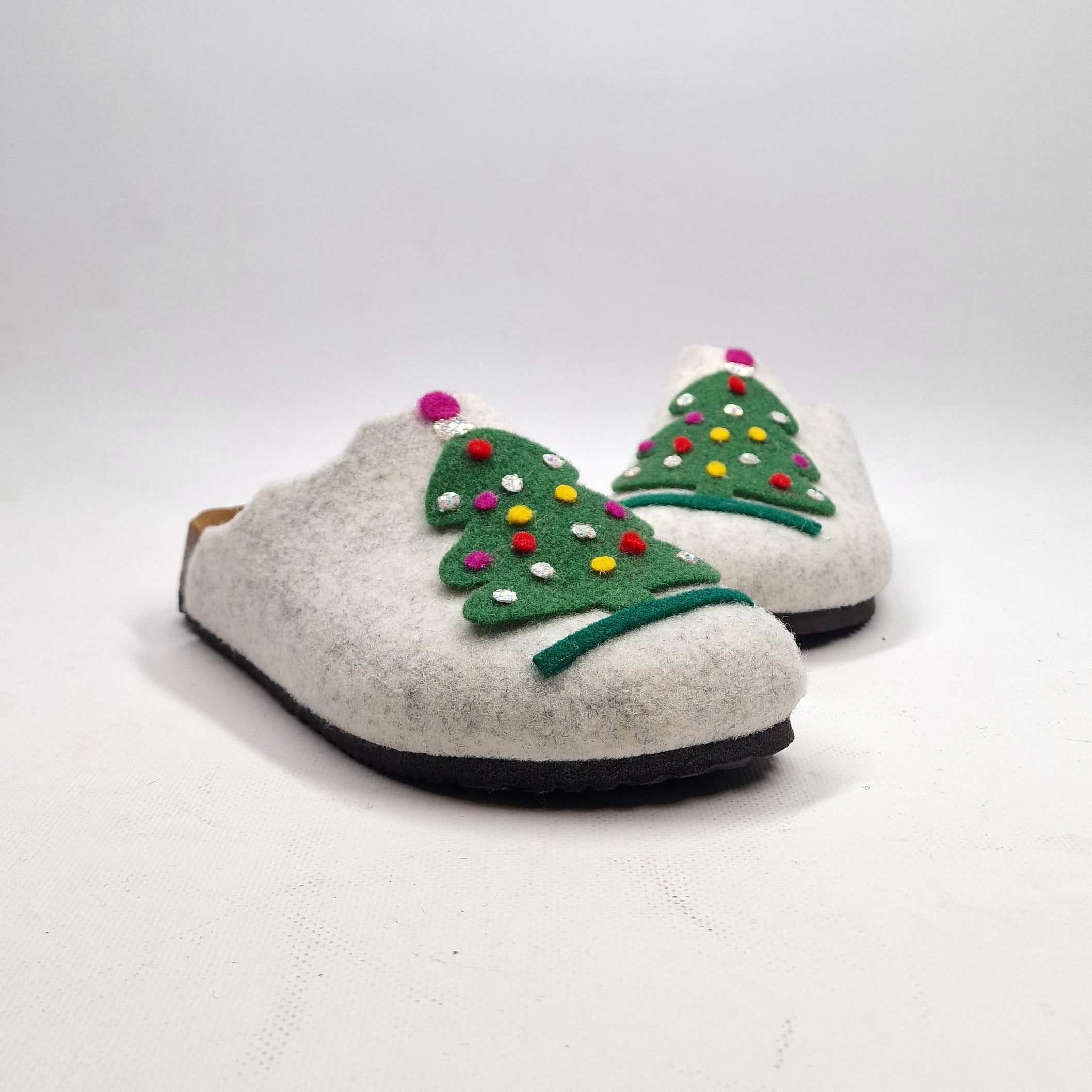 Pantofola DONNA in LANA con Albero Natale  Col. BIANCO | Art. XTree