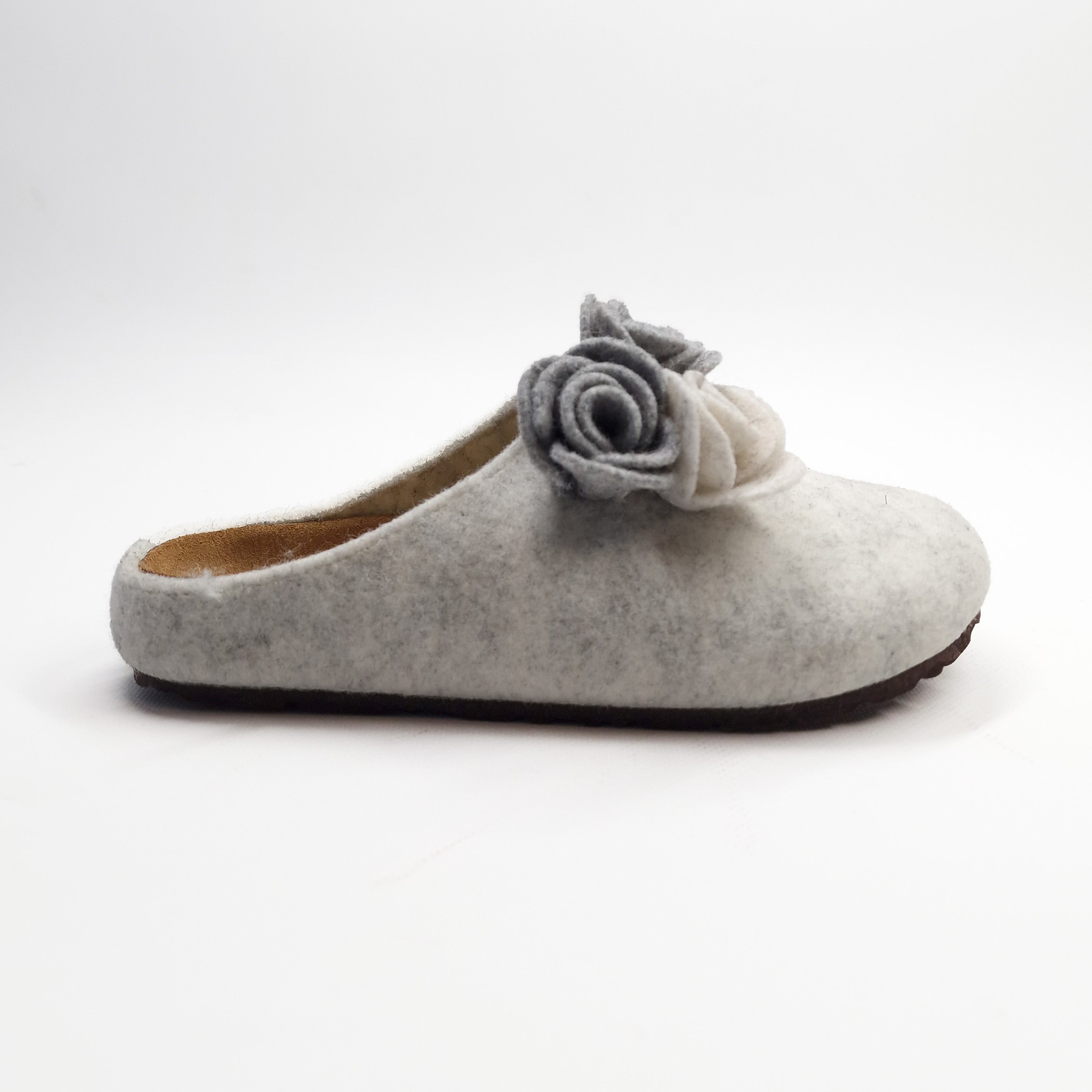 Pantofola DONNA in lana. Colori BIANCO con fiori | IRIS