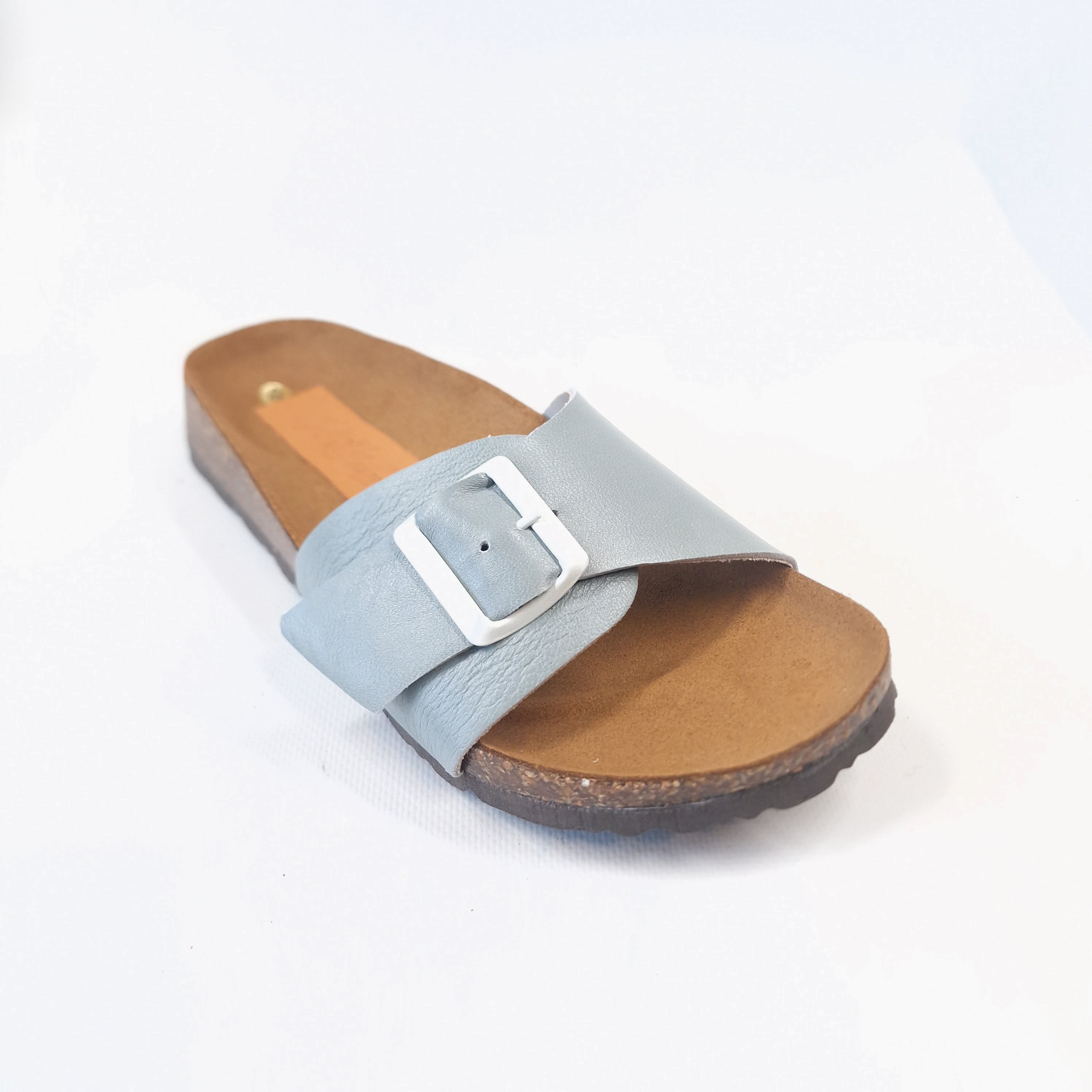 CIABATTA VERA PELLE DONNA MONOFASCIA COLORE GRIGIO FIBBIA