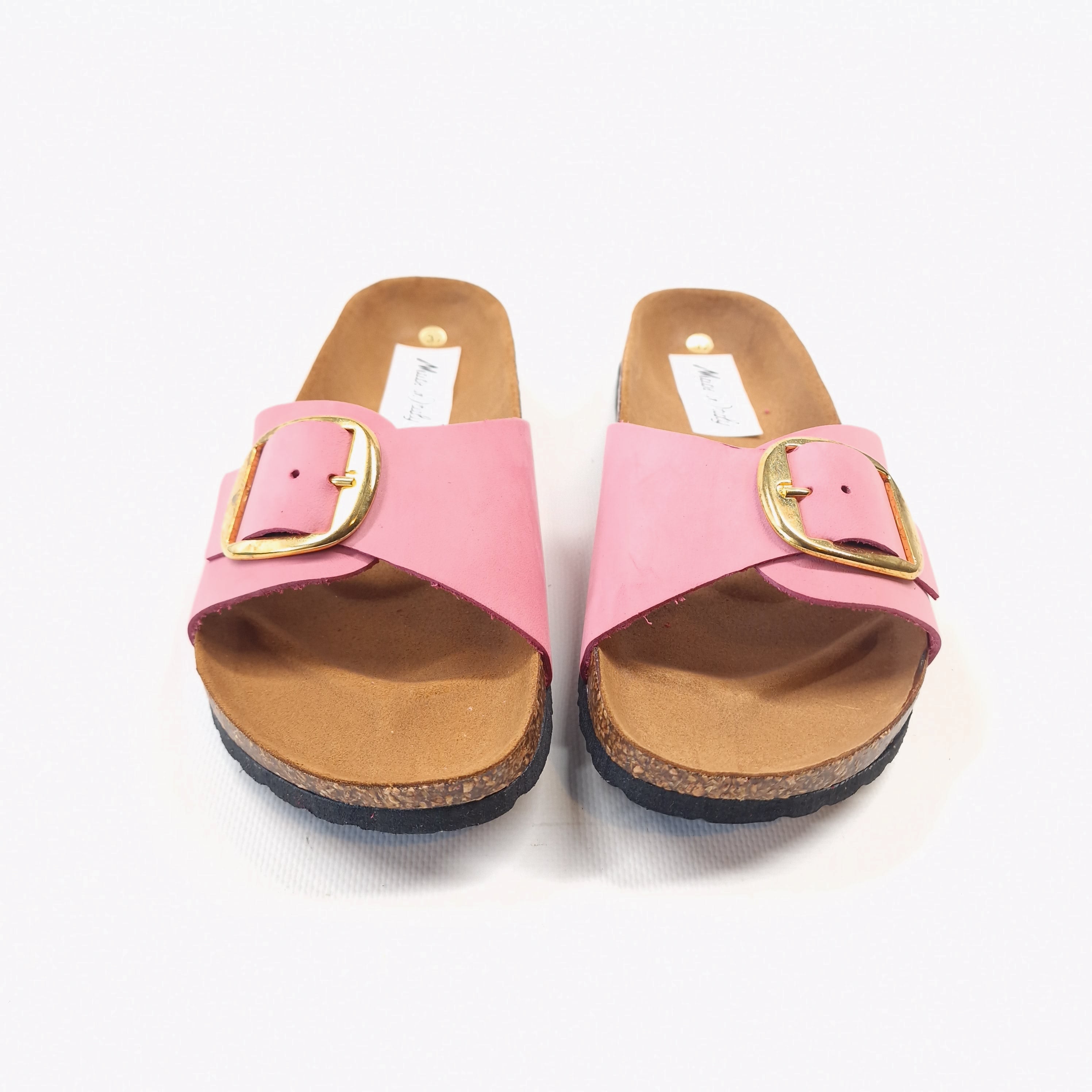 ciabatta donna in vera pelle a fascia rosa chiusura con fibbia modello margot