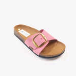 Load image into Gallery viewer, ciabatta donna in vera pelle a fascia rosa chiusura con fibbia modello margot
