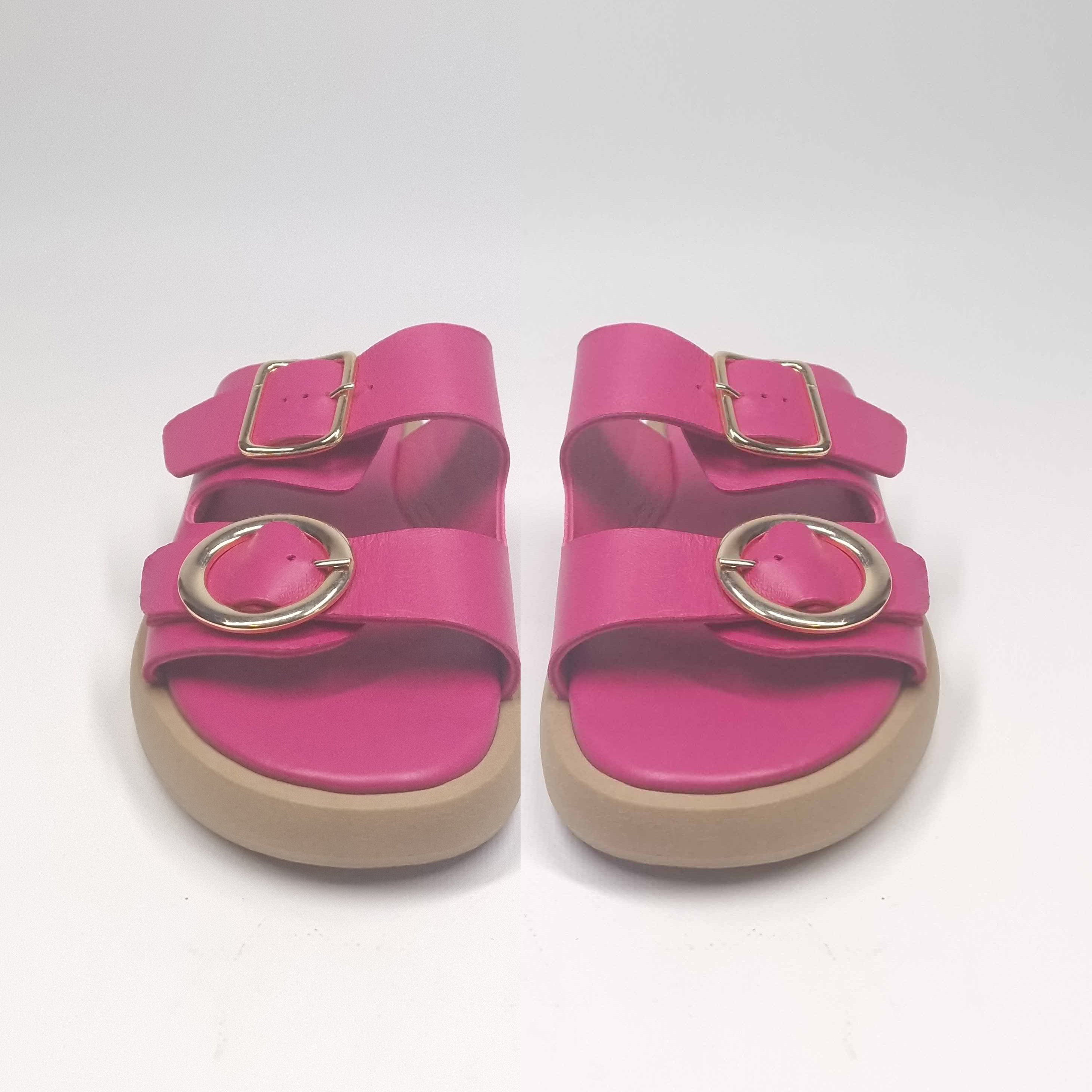 Ciabatta DONNA in VERA pelle doppia fibbia FUXIA | Art. IRENE