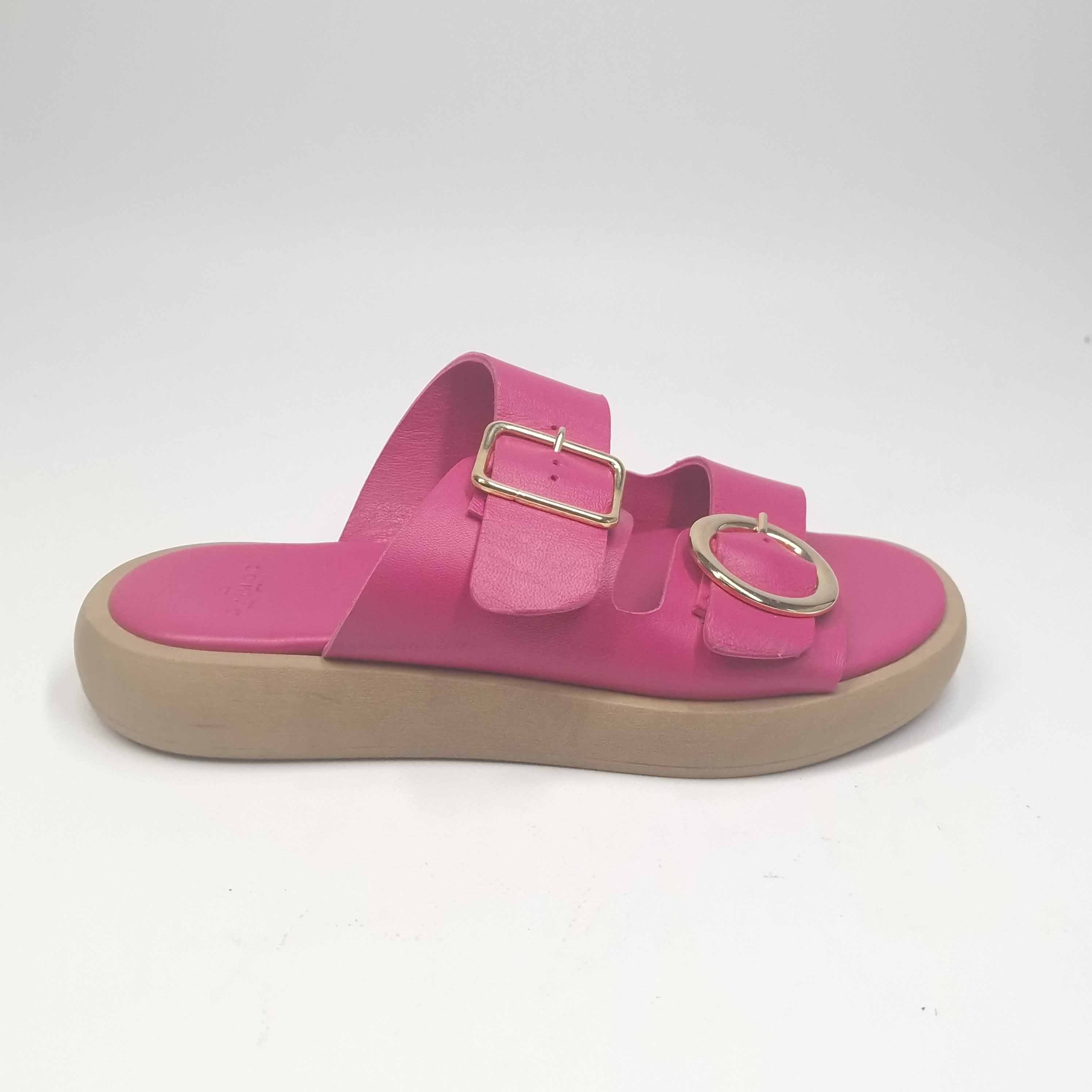 Ciabatta DONNA in VERA pelle doppia fibbia FUXIA | Art. IRENE