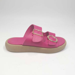 Ciabatta DONNA in VERA pelle doppia fibbia FUXIA | Art. IRENE