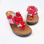 Load image into Gallery viewer, CIABATTA DONNA VERA PELLE  INFRADITO ROSSA VERNICE FIORI GLITTER
