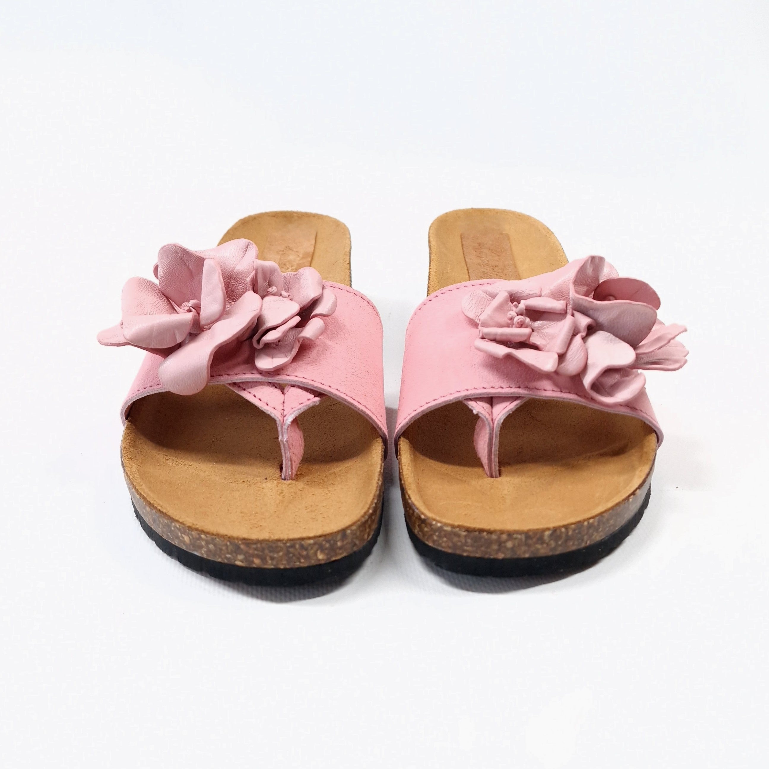 CIABATTA DONNA IN VERA PELLE ROSA INFRADITO CON FIORI 