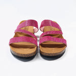 Load image into Gallery viewer, ciabatta donna in vera pelle fucsia a listini decorati da glitter
