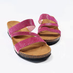 Load image into Gallery viewer, ciabatta donna in vera pelle fucsia a listini decorati da glitter
