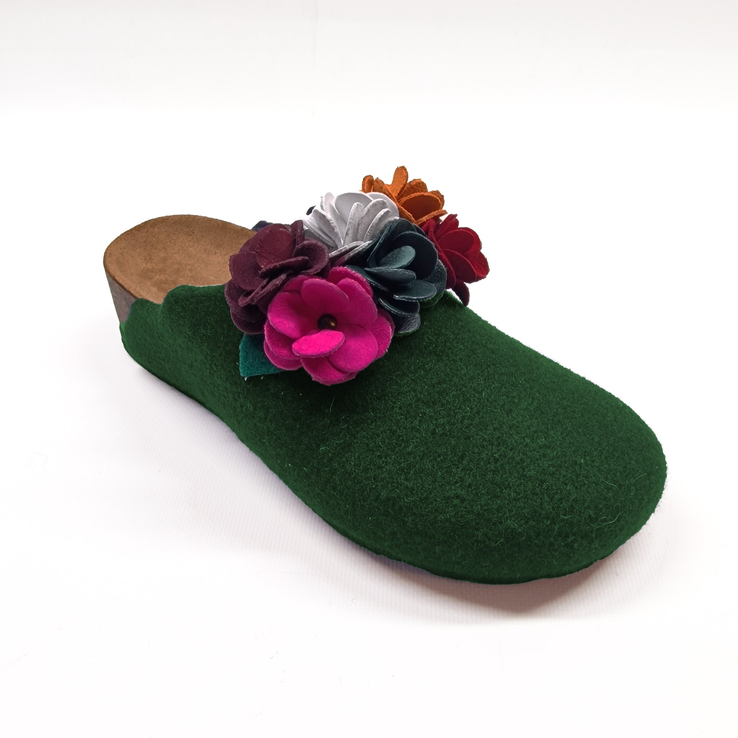 Pantofola DONNA in LANA CHIUSA con FIORI doppi COLORATI in PELLE | Art. ESTER