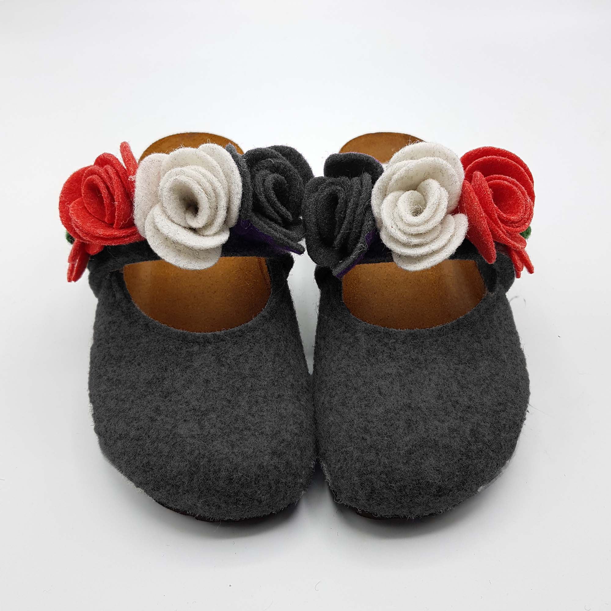 Pantofola DONNA in LANA con FIORI COLORATI chiusura velcro | Art. BEA