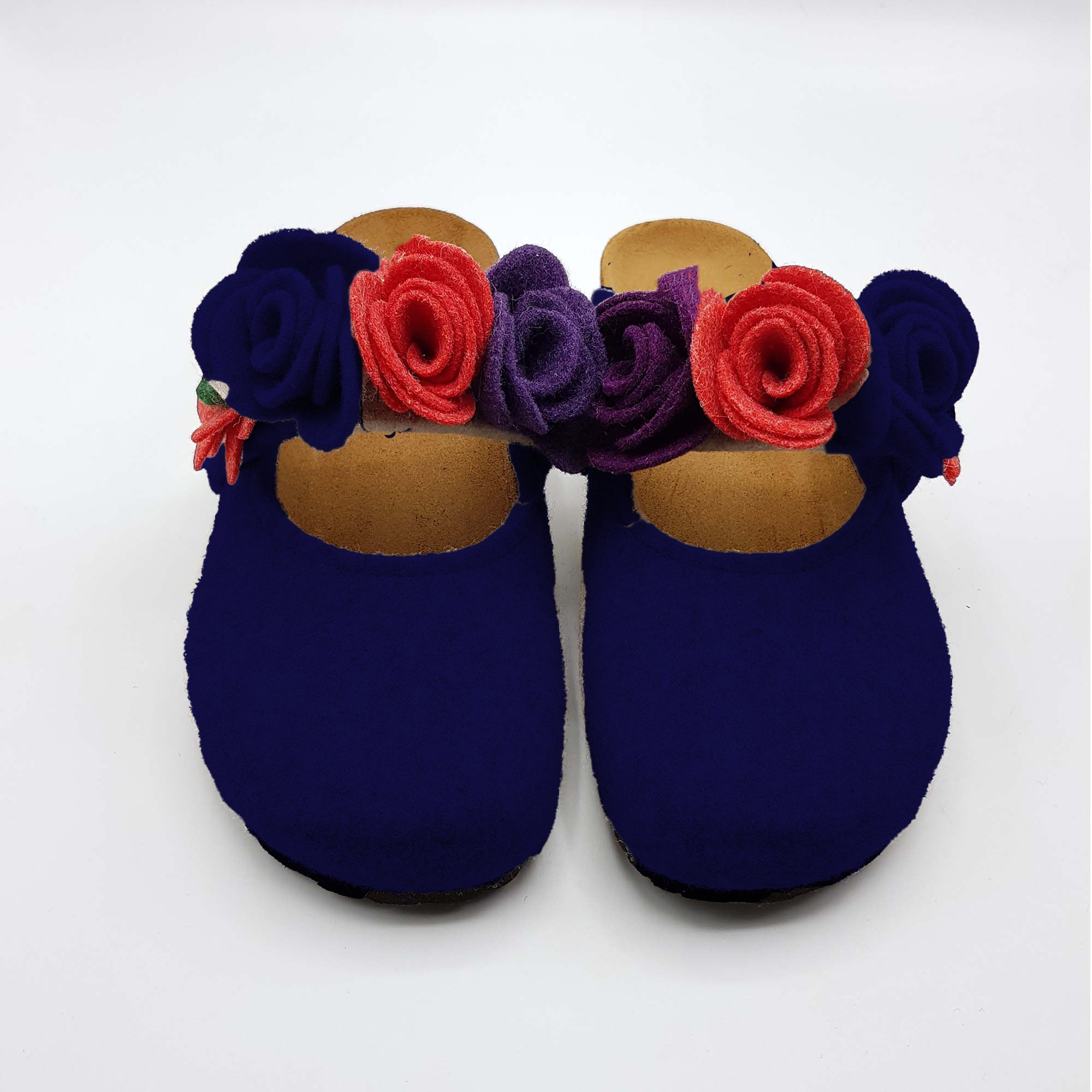 Pantofola DONNA in LANA con FIORI COLORATI chiusura velcro | Art. BEA