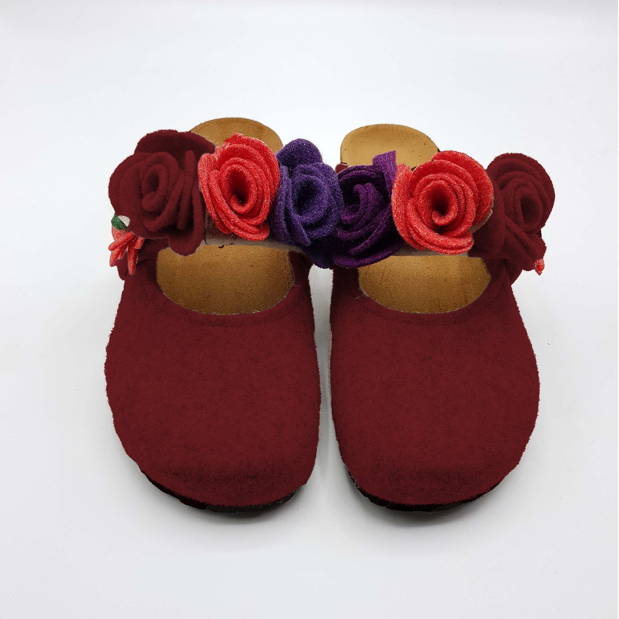 Pantofola DONNA in LANA con FIORI COLORATI chiusura velcro | Art. BEA