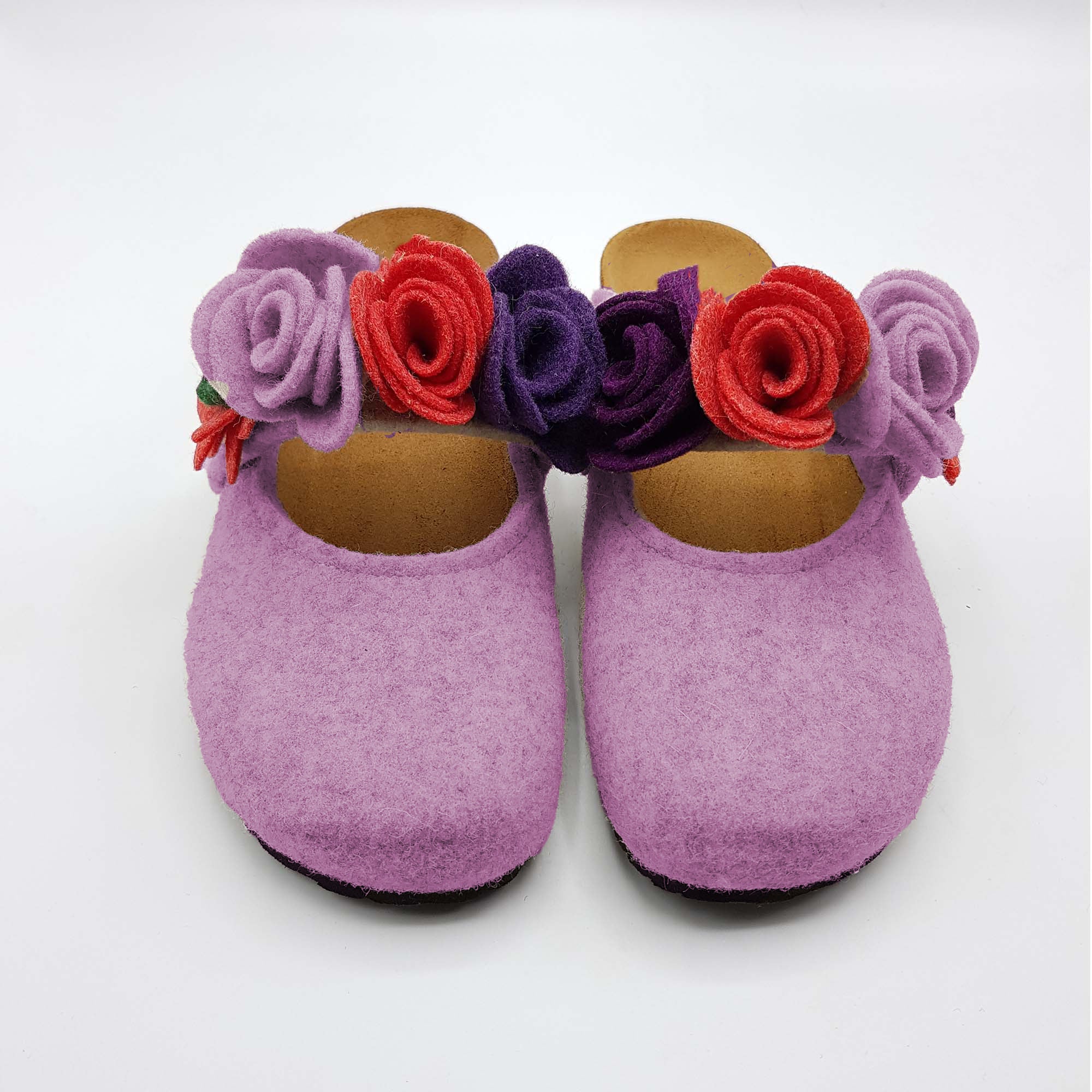 Pantofola DONNA in LANA con FIORI COLORATI chiusura velcro | Art. BEA