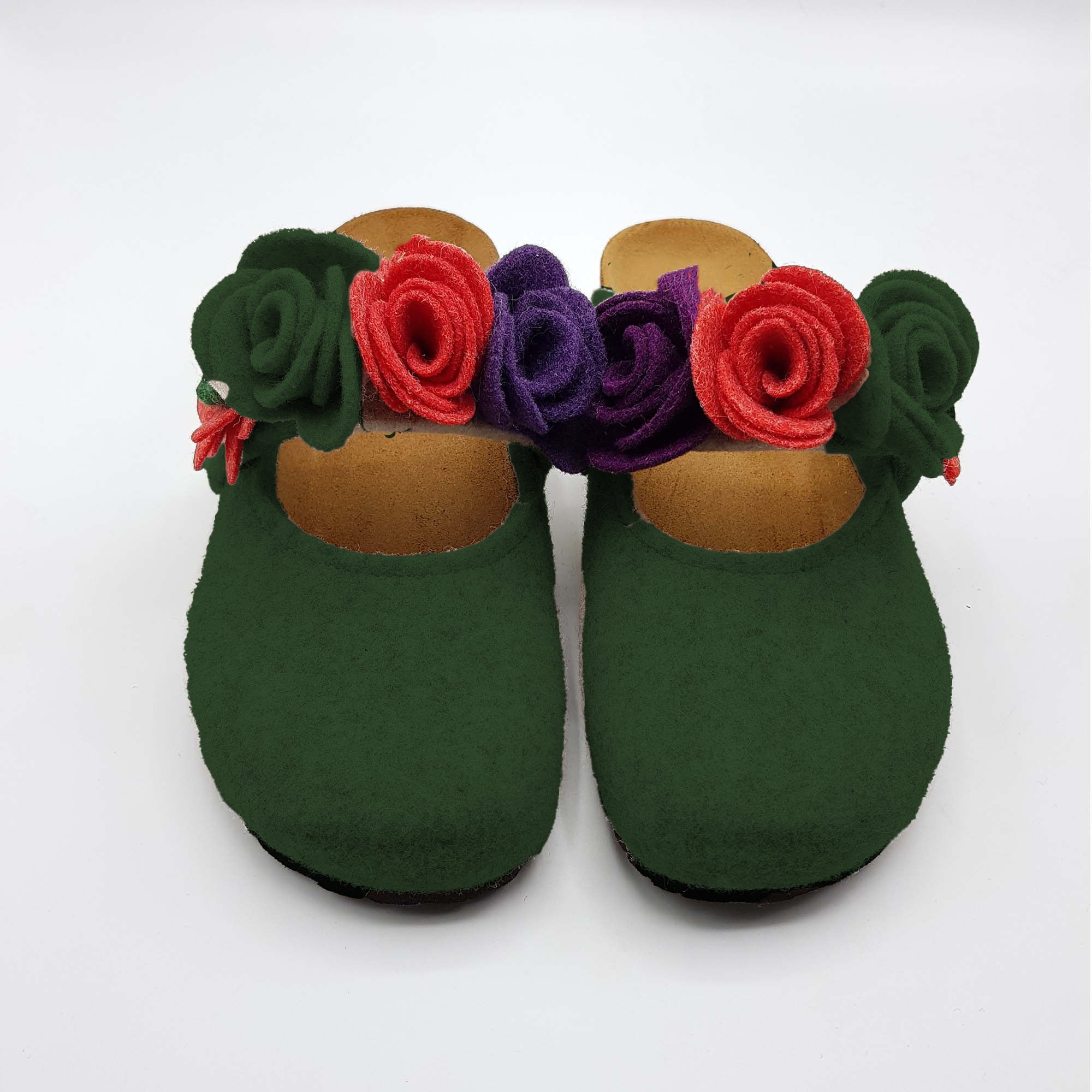 Pantofola DONNA in LANA con FIORI COLORATI chiusura velcro | Art. BEA