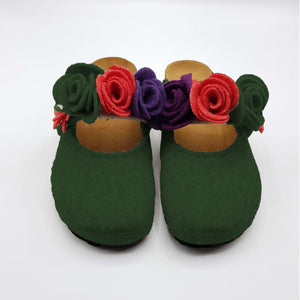 Pantofola DONNA in LANA con FIORI COLORATI chiusura velcro | Art. BEA