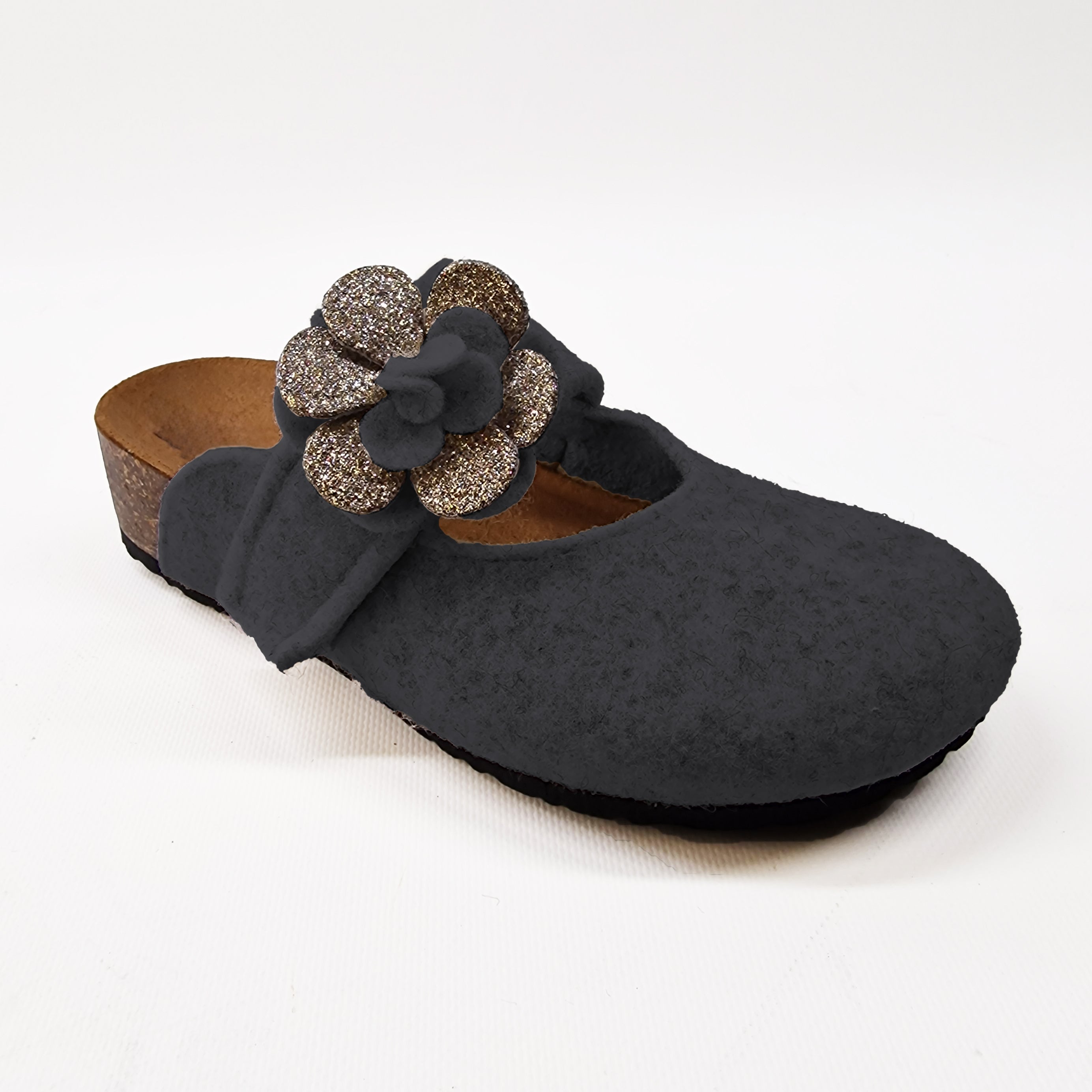 Pantofola DONNA in lana. Fiore glitterato. Tinta unita | Art. Molly