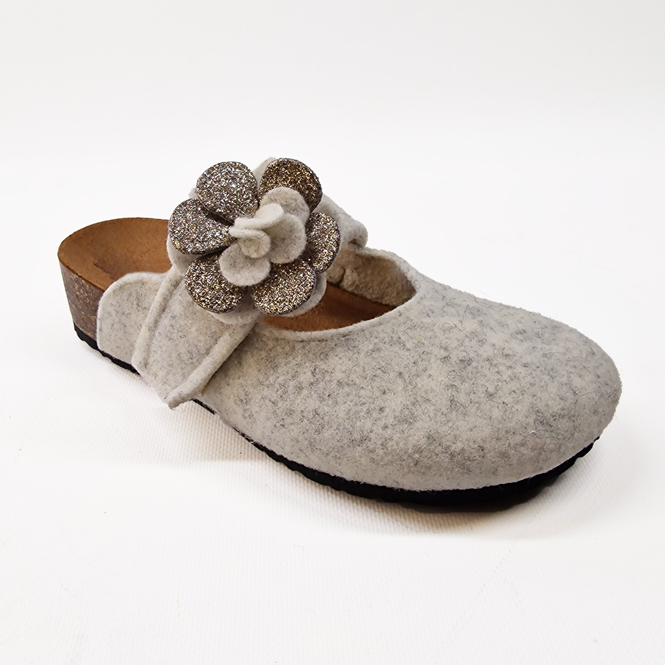 Pantofola DONNA in lana. Fiore glitterato. Tinta unita | Art. Molly