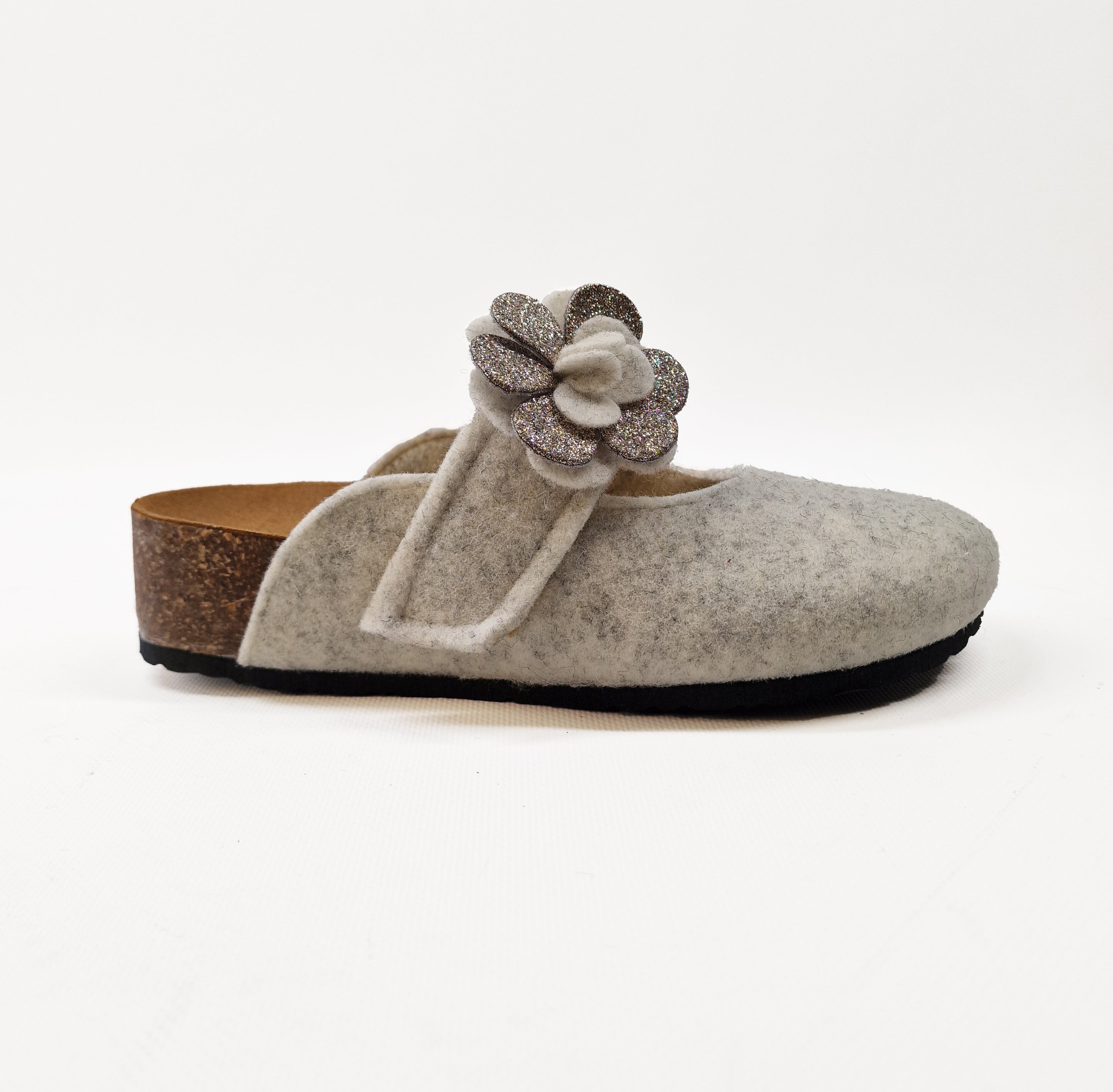 Pantofola DONNA in lana. Fiore glitterato. Tinta unita | Art. Molly