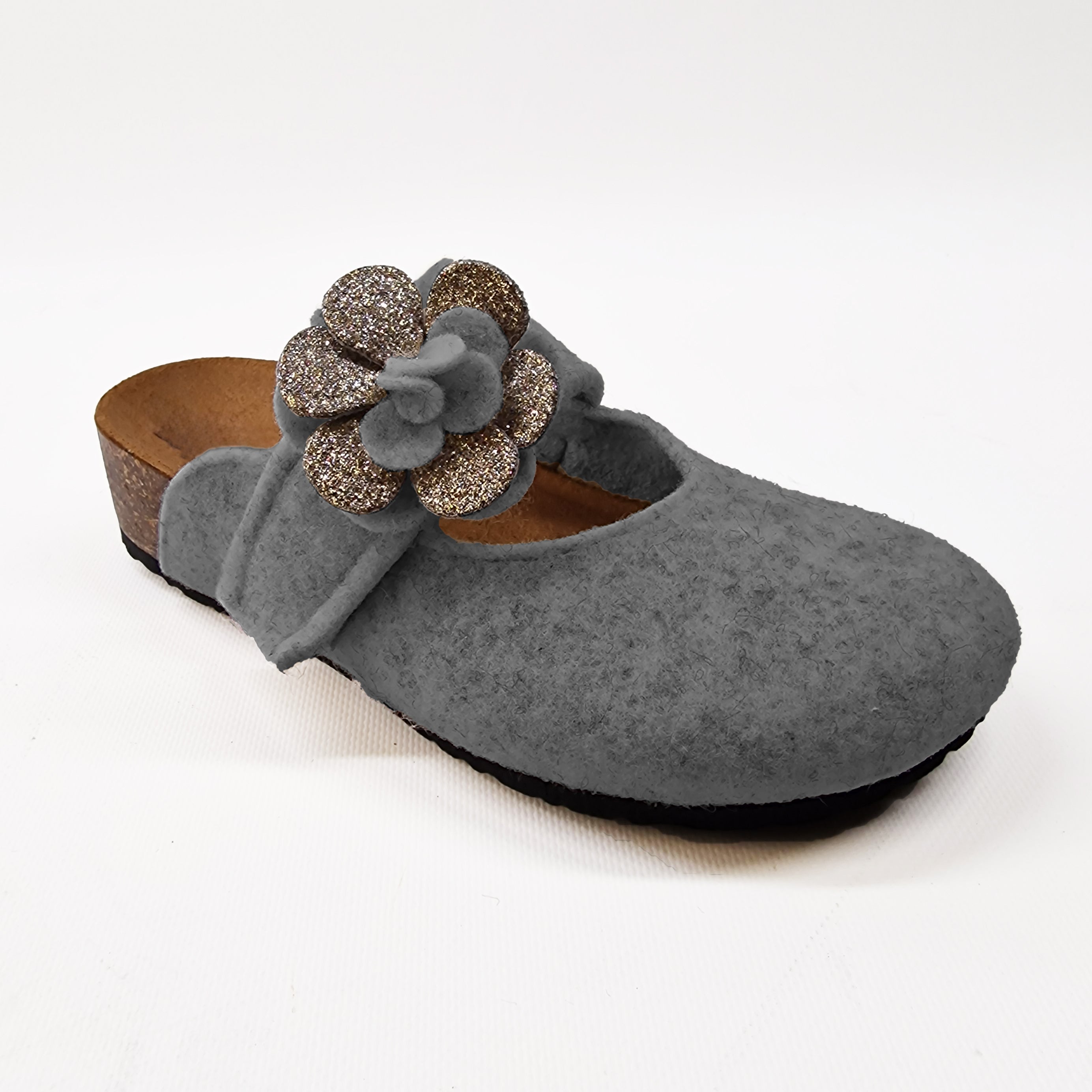 Pantofola DONNA in lana. Fiore glitterato. Tinta unita | Art. Molly