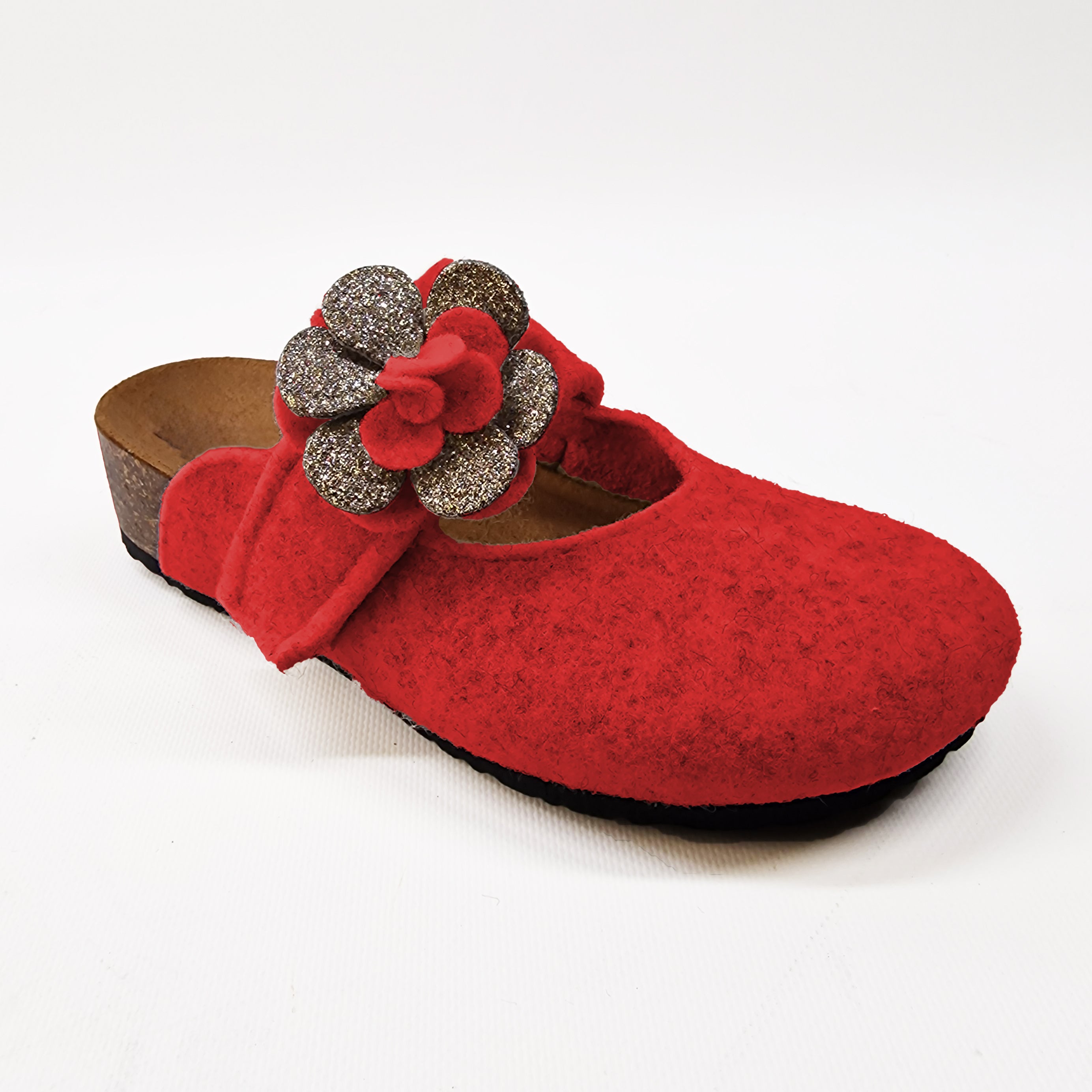 Pantofola DONNA in lana. Fiore glitterato. Tinta unita | Art. Molly