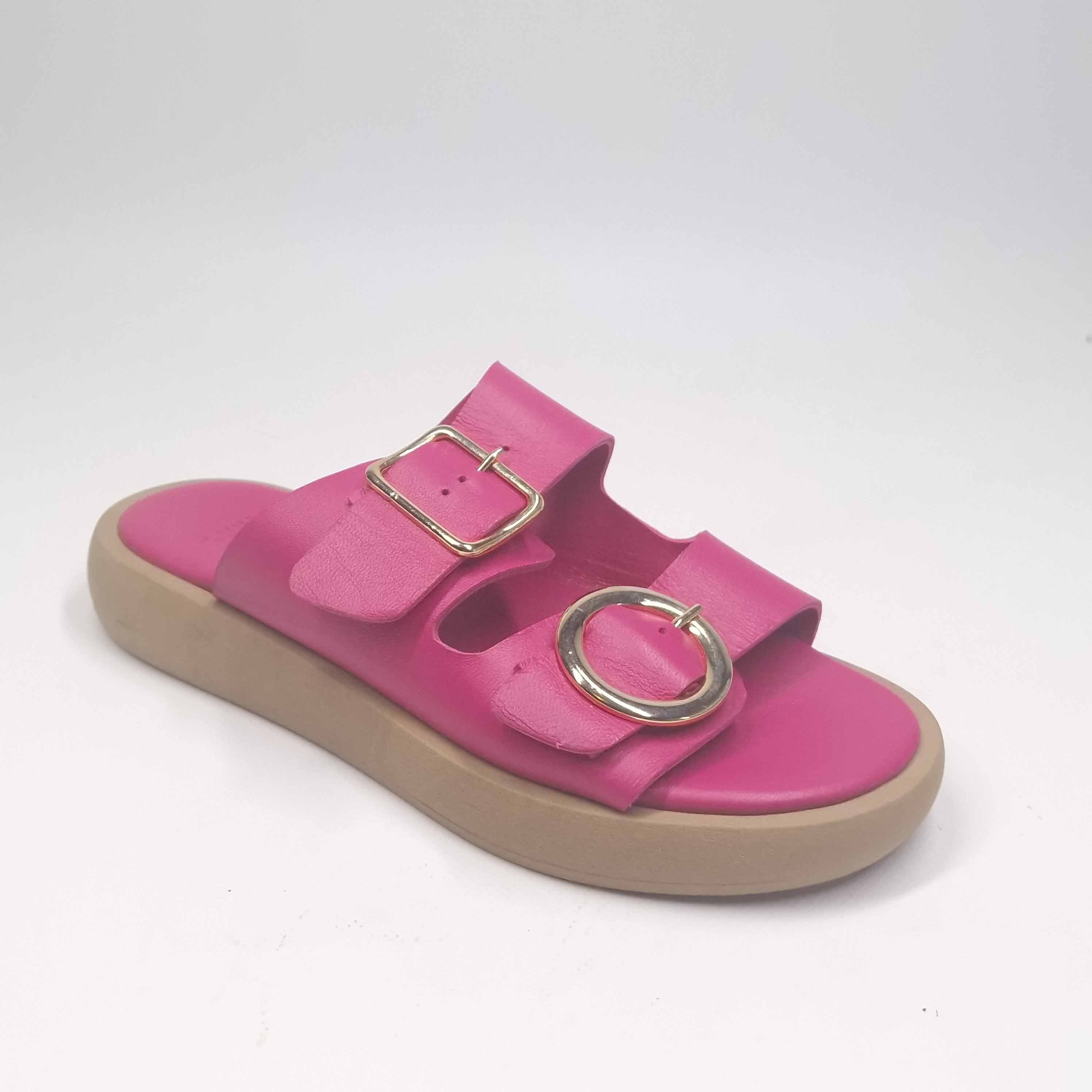 Ciabatta DONNA in VERA pelle doppia fibbia FUXIA | Art. IRENE