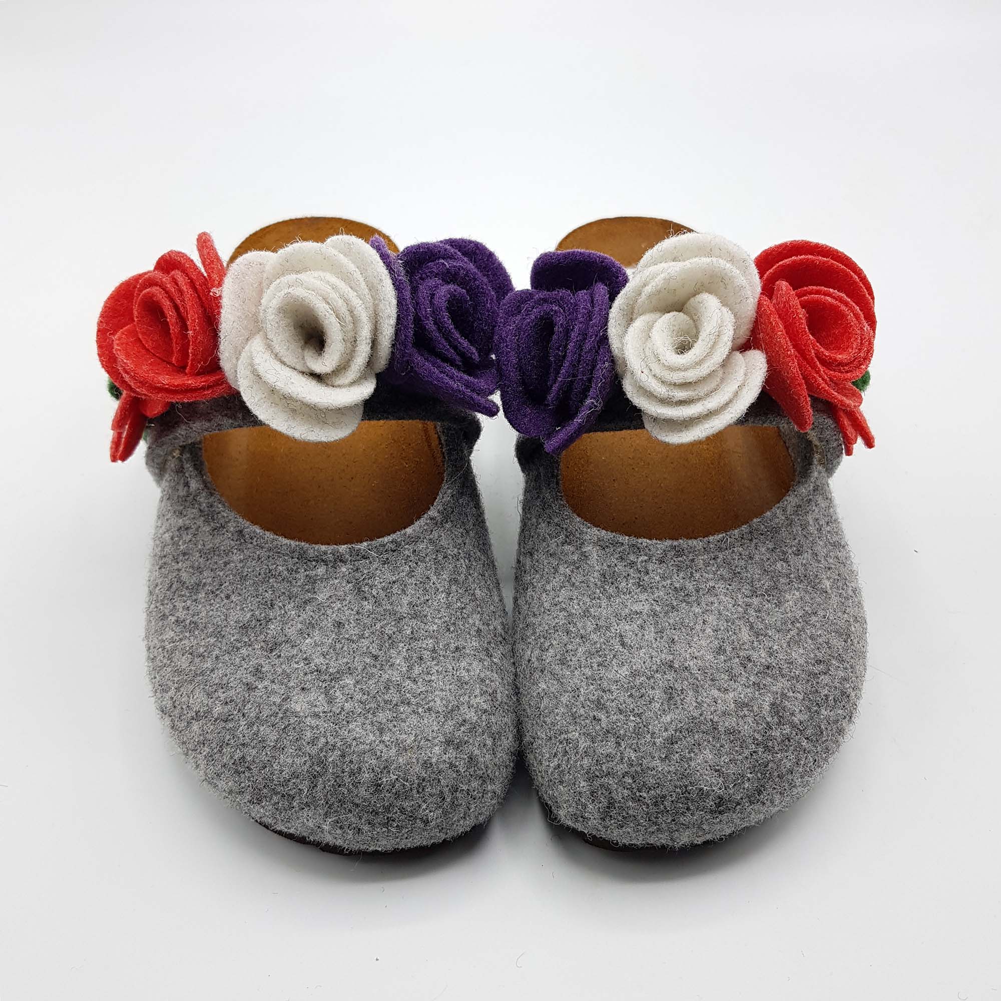 Pantofola DONNA in LANA con FIORI COLORATI chiusura velcro | Art. BEA