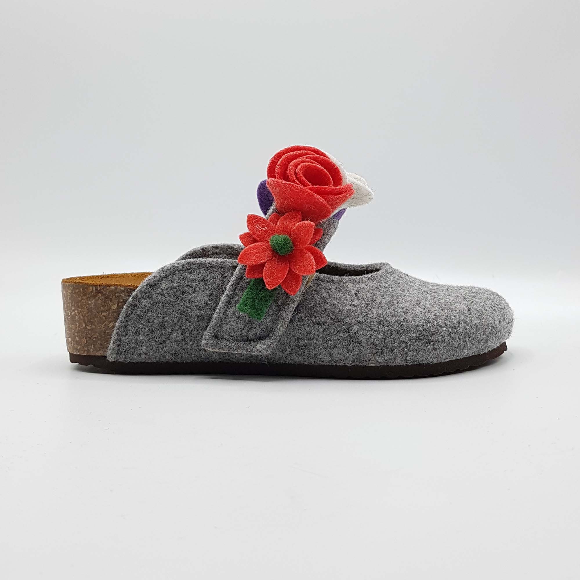 Pantofola DONNA in LANA con FIORI COLORATI chiusura velcro | Art. BEA