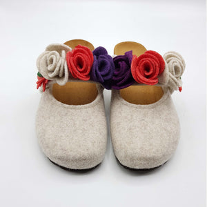 Pantofola DONNA in LANA con FIORI COLORATI chiusura velcro | Art. BEA