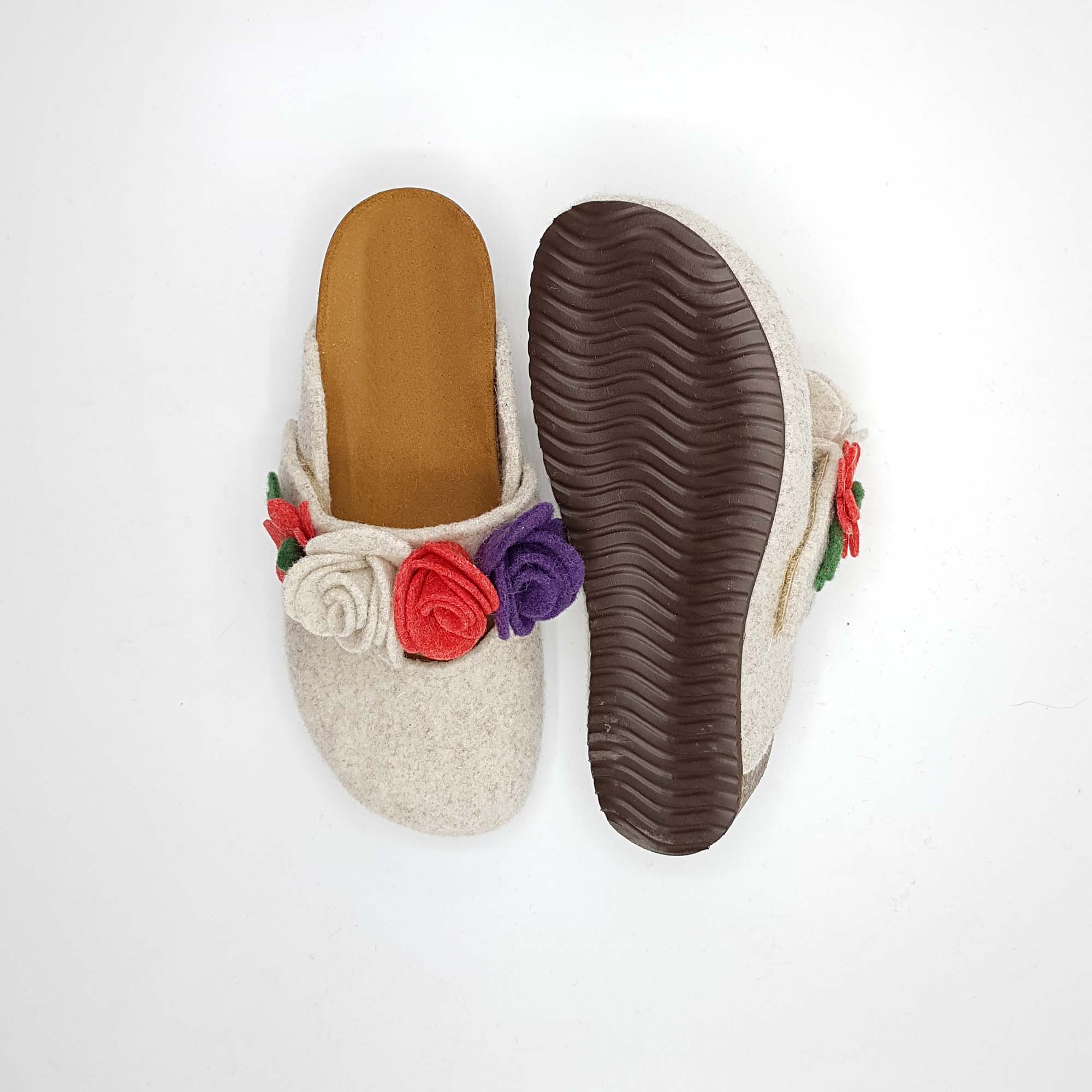 Pantofola DONNA in LANA con FIORI COLORATI chiusura velcro | Art. BEA