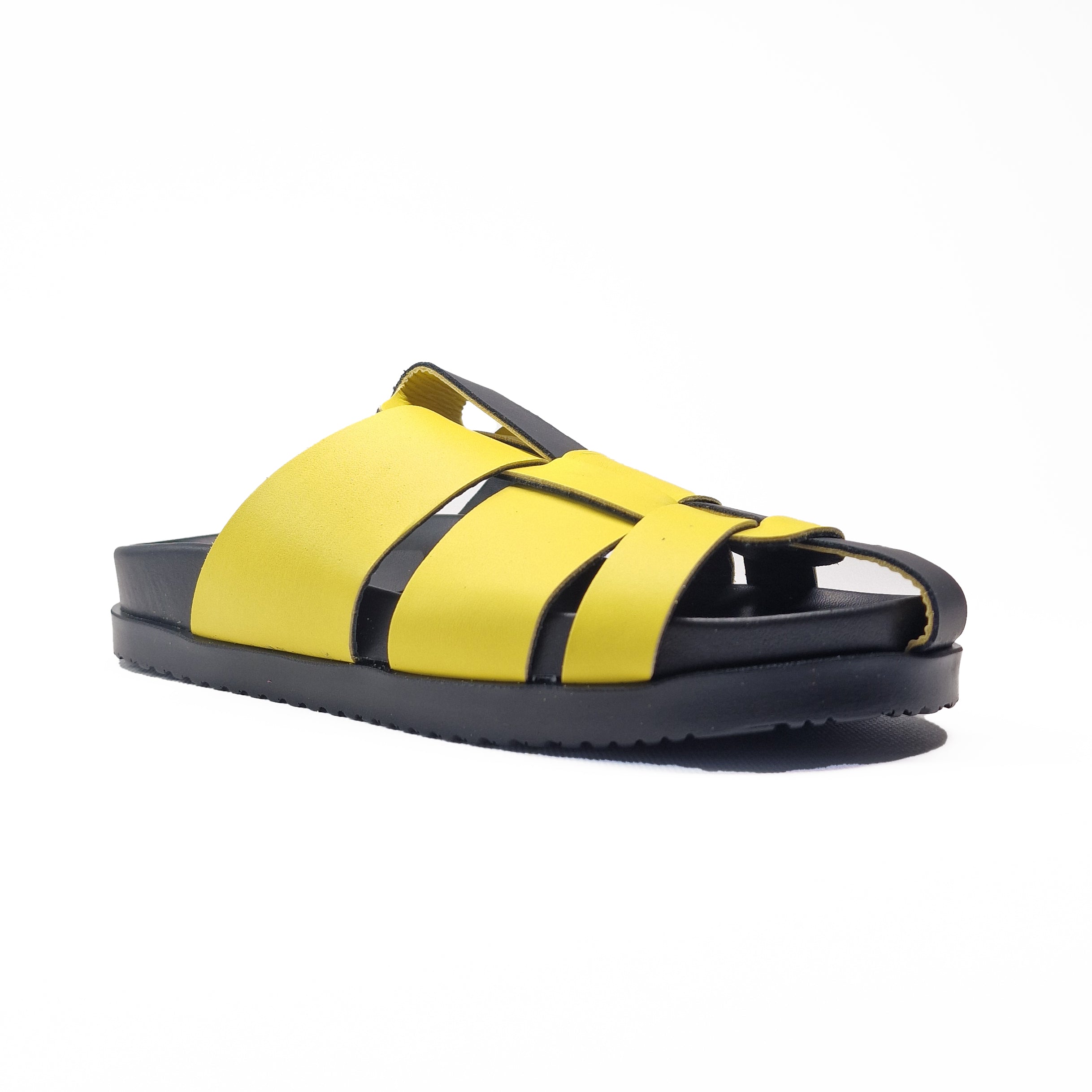 Ciabatta DONNA in pelle con fascia intrecciata | Art. 2025-02 GIALLO NERO
