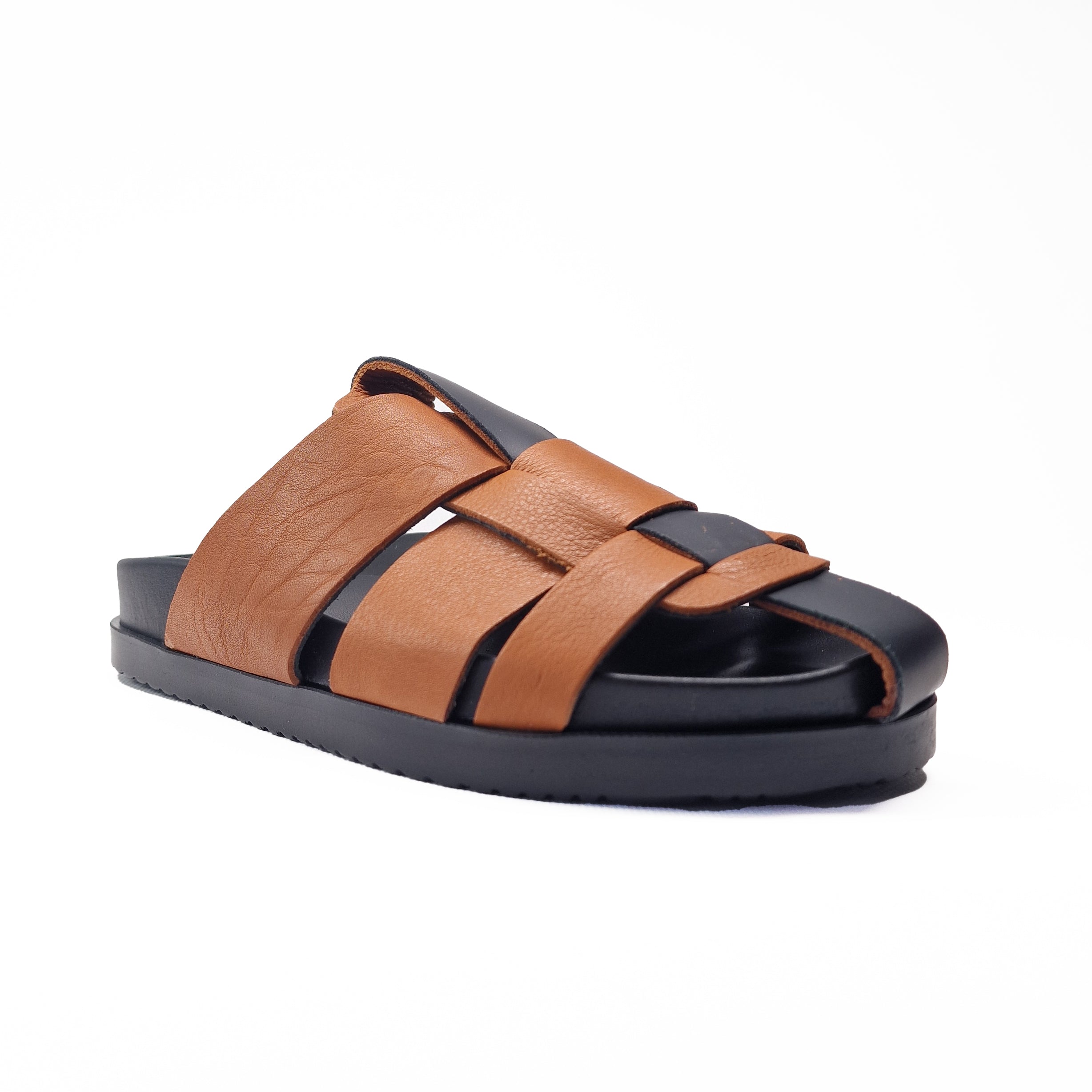 Ciabatta DONNA in pelle con fascia intrecciata | Art. 2025-02 OCRA NERO